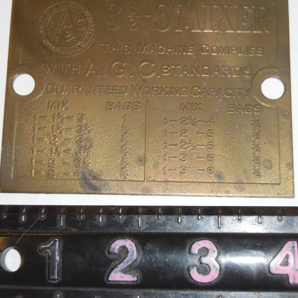 AGC 3 1/2 -SMIXER --CONCRETE MIXER BRASS PLATE