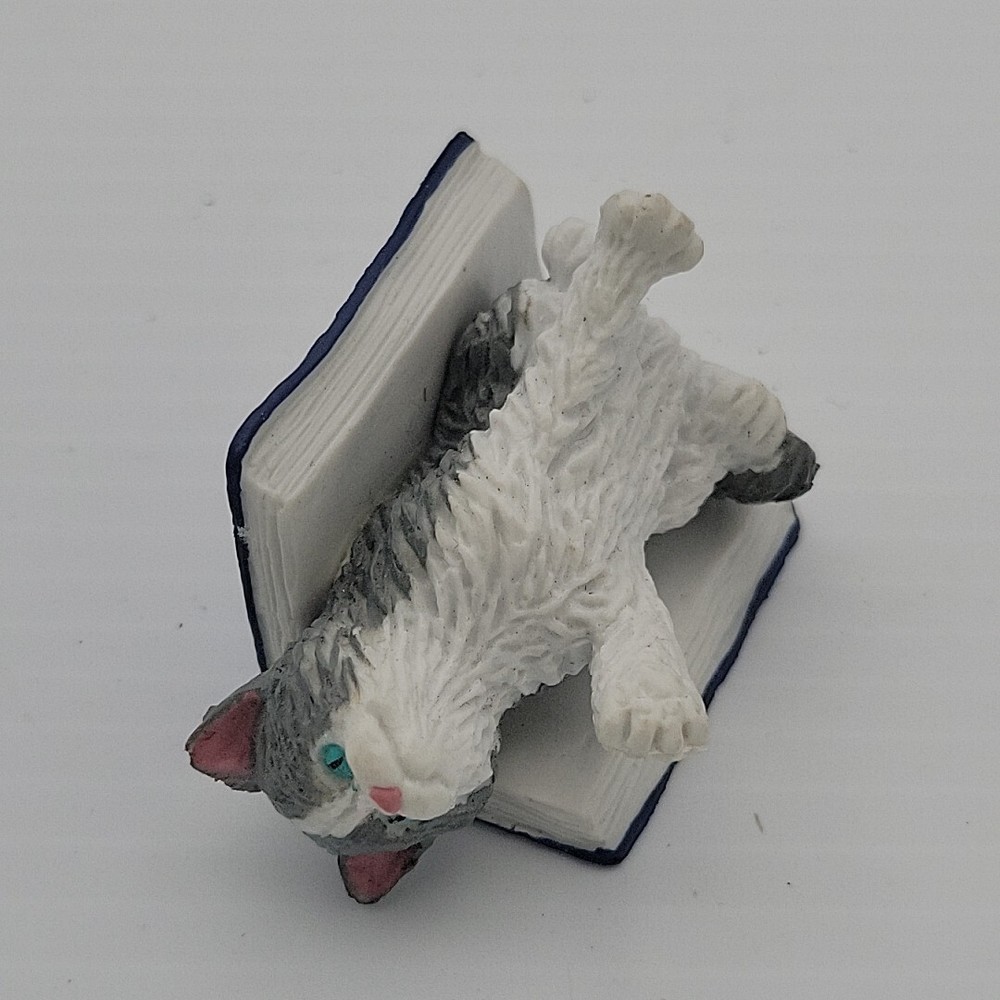 Miniature Gray Kitty PVC Figure Kitten In Book