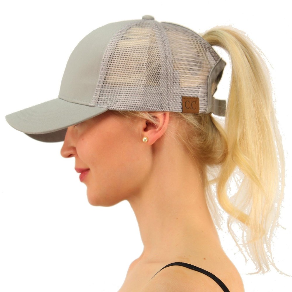 C.C Ponytail Messy Buns Trucker Ponycaps Plain Baseball Visor One Size, Grey