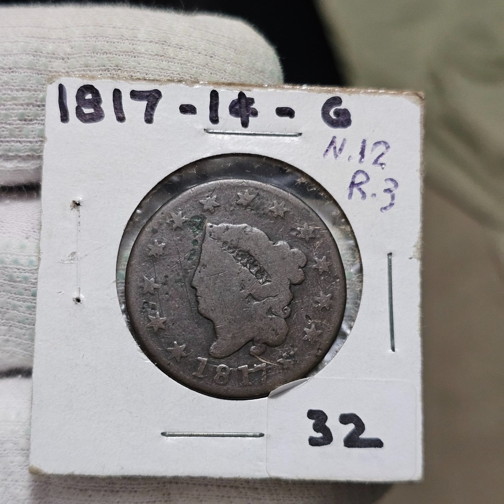 1817 Large Cent N.12 R.3 Neat Die Break Through Date
