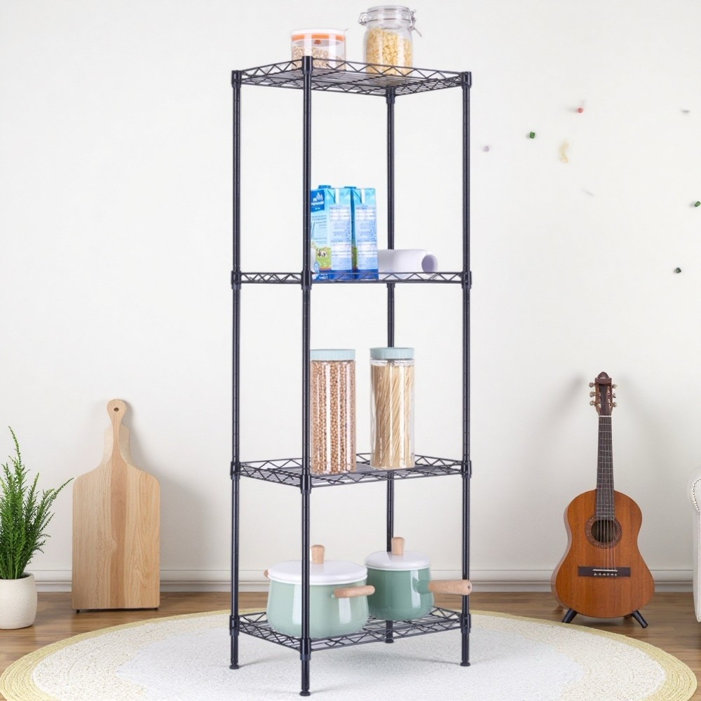 4-Tier Modular Shelving Unit - Heavy Duty, Adjustable, Black, Metal Kitchen Rack