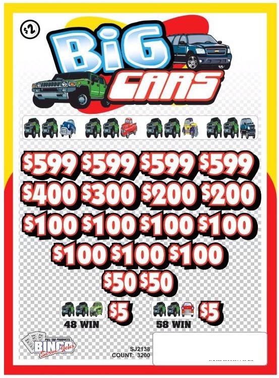 NEW pull tickets BIG CARS - $2 Instant Tabs