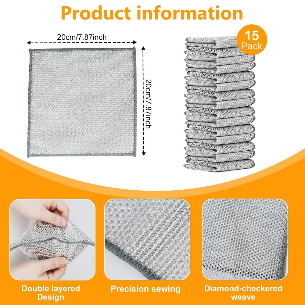 15PCS Multipurpose Wire Dishwashing Rag,Non Scratch Wire Dishcloth, Reusable ...