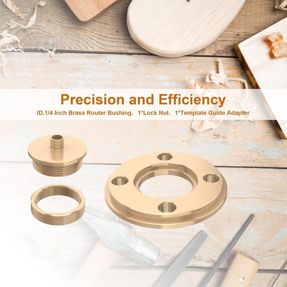 High-Quality 3-Piece Solid Brass Router Bushing Set - 1/4 Inch for Versatility