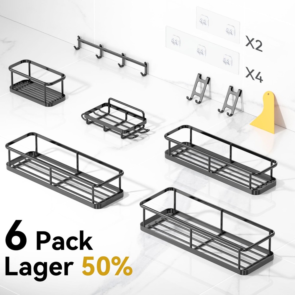Shower Caddy Adhesive, 100% Rustproof Shower Organizer with Soap Holder, 6 Pack