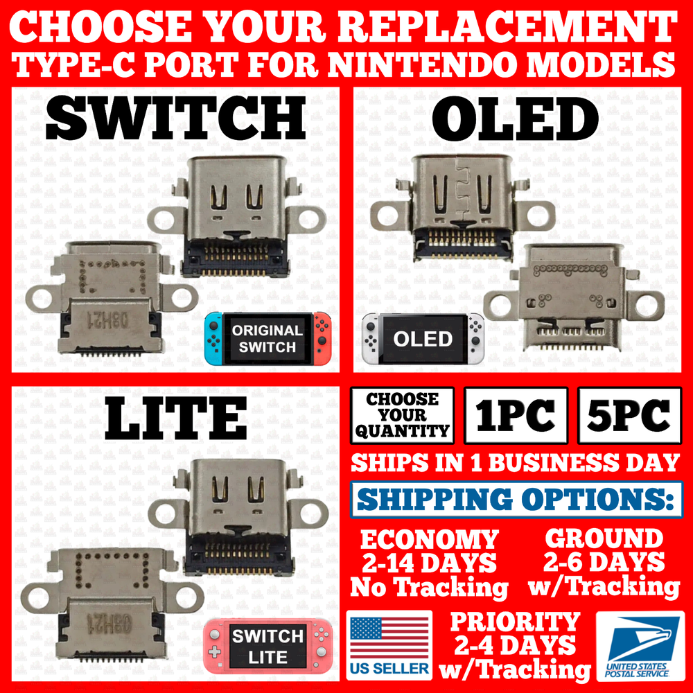 USB Type-C Port for Nintendo Switch/Lite/OLED Charging Dock Socket Replacement