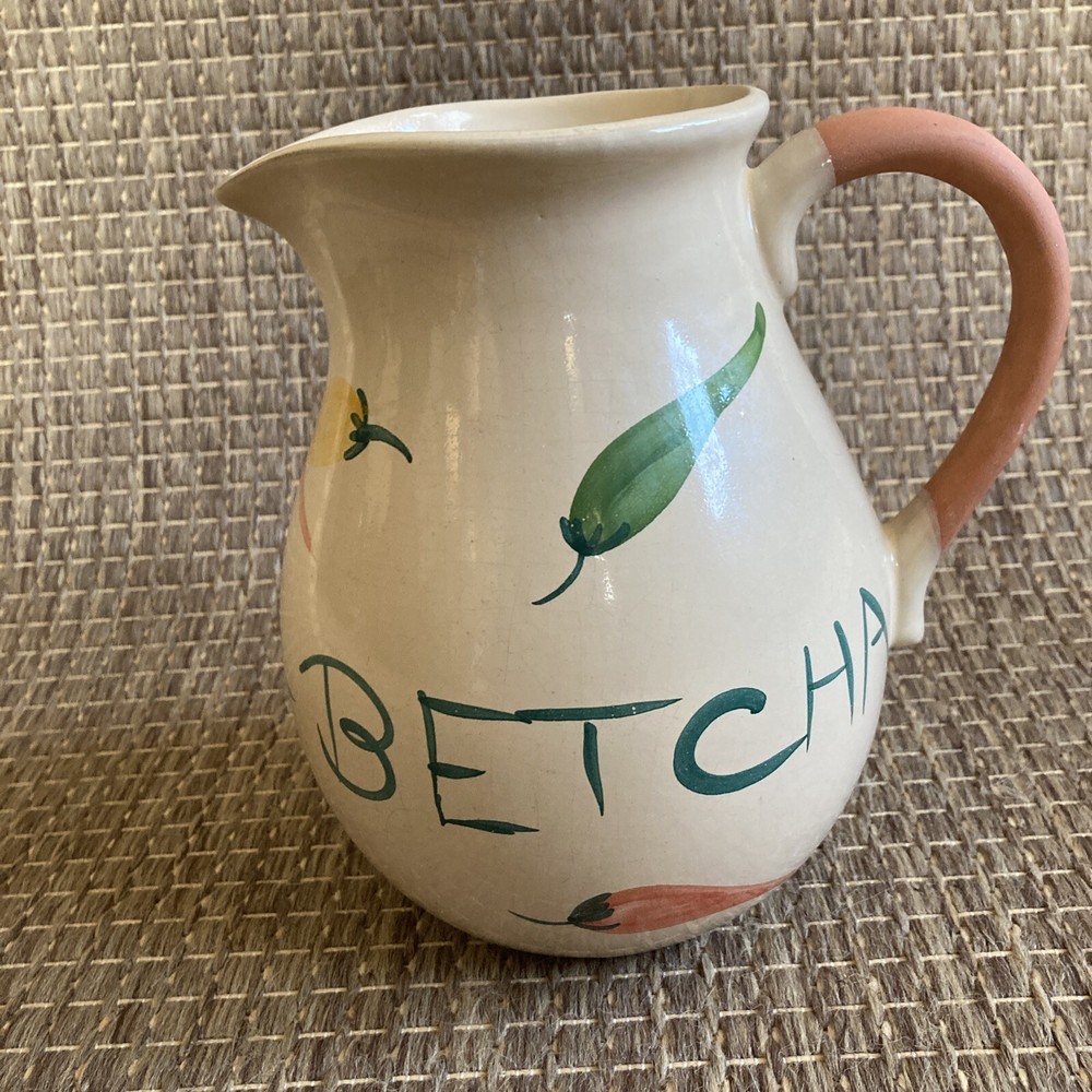 Casa-U-Betcha Pitcher, Redware- Made In Portugal - Chilies- Peppers