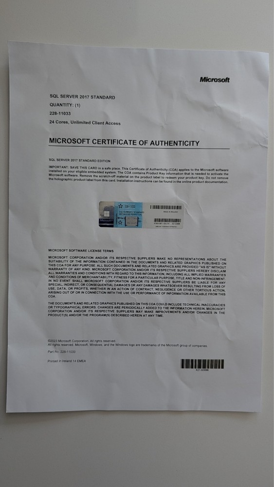 Microsoft SQL Server 2017 Standard 24 Core unlimitd User CAL Authentic