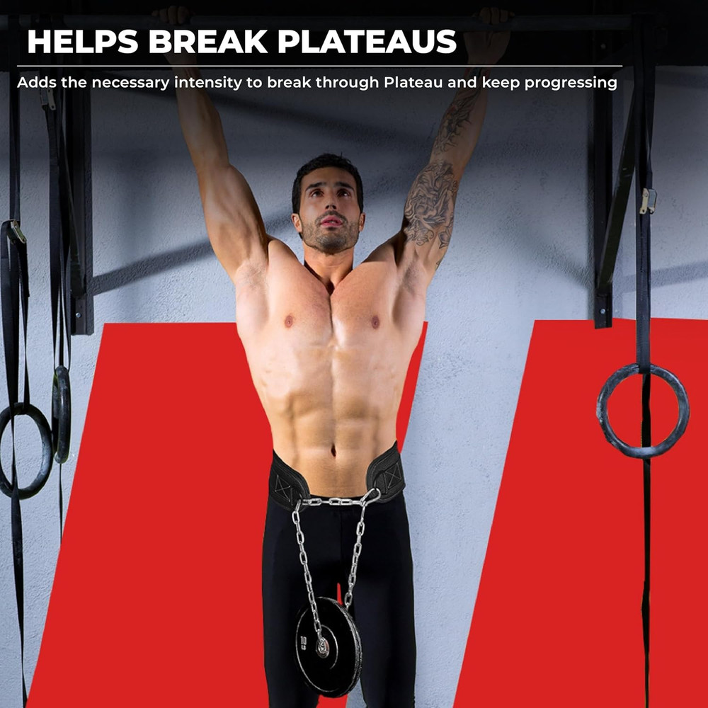 Weighted Dip Belt with Chain for Pullups, Squats, and Weightlifting (Black)