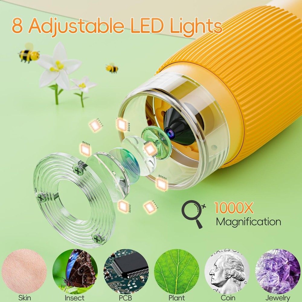 Handheld Digital Microscope for Kids - 1000X Portable USB Science Camera