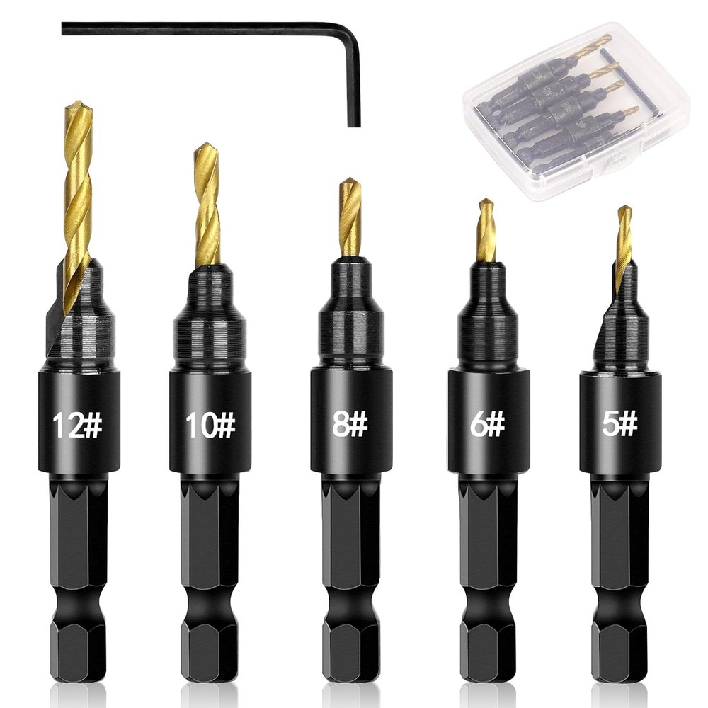 5PCS Countersink Drill Bit Set, Professional Brocas para Madera - Adjustable...