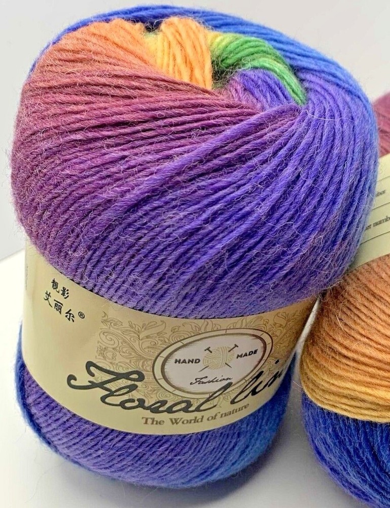 Floral Line wool / acrylic blend yarn rainbow multi