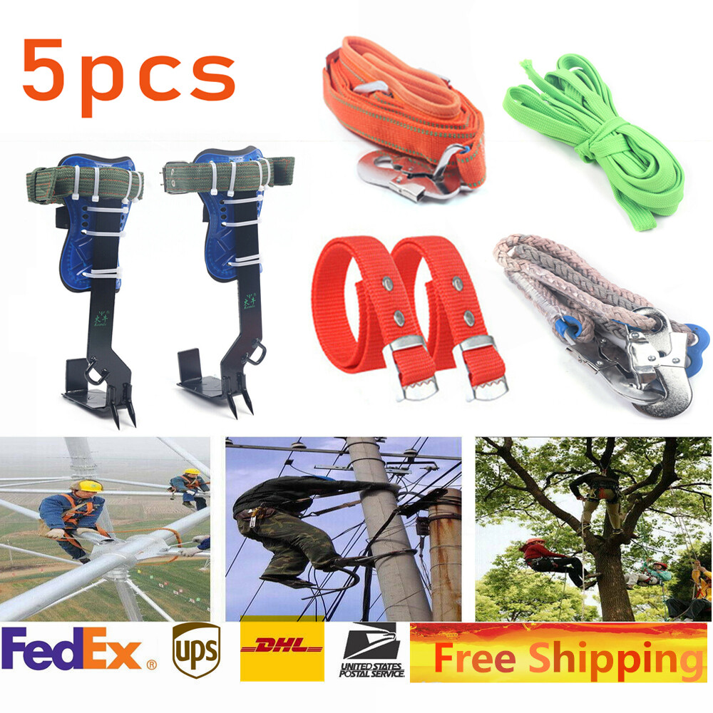Tree Climbing Spike Set Pole Climbing Spurs w/ Rope Climber Adjustable Long!