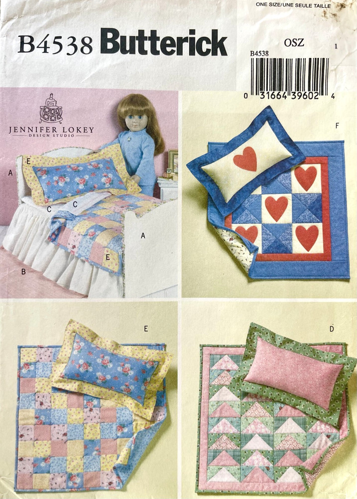 Butterick 18" Doll Bed and Quilts Pattern B4538 UNCUT