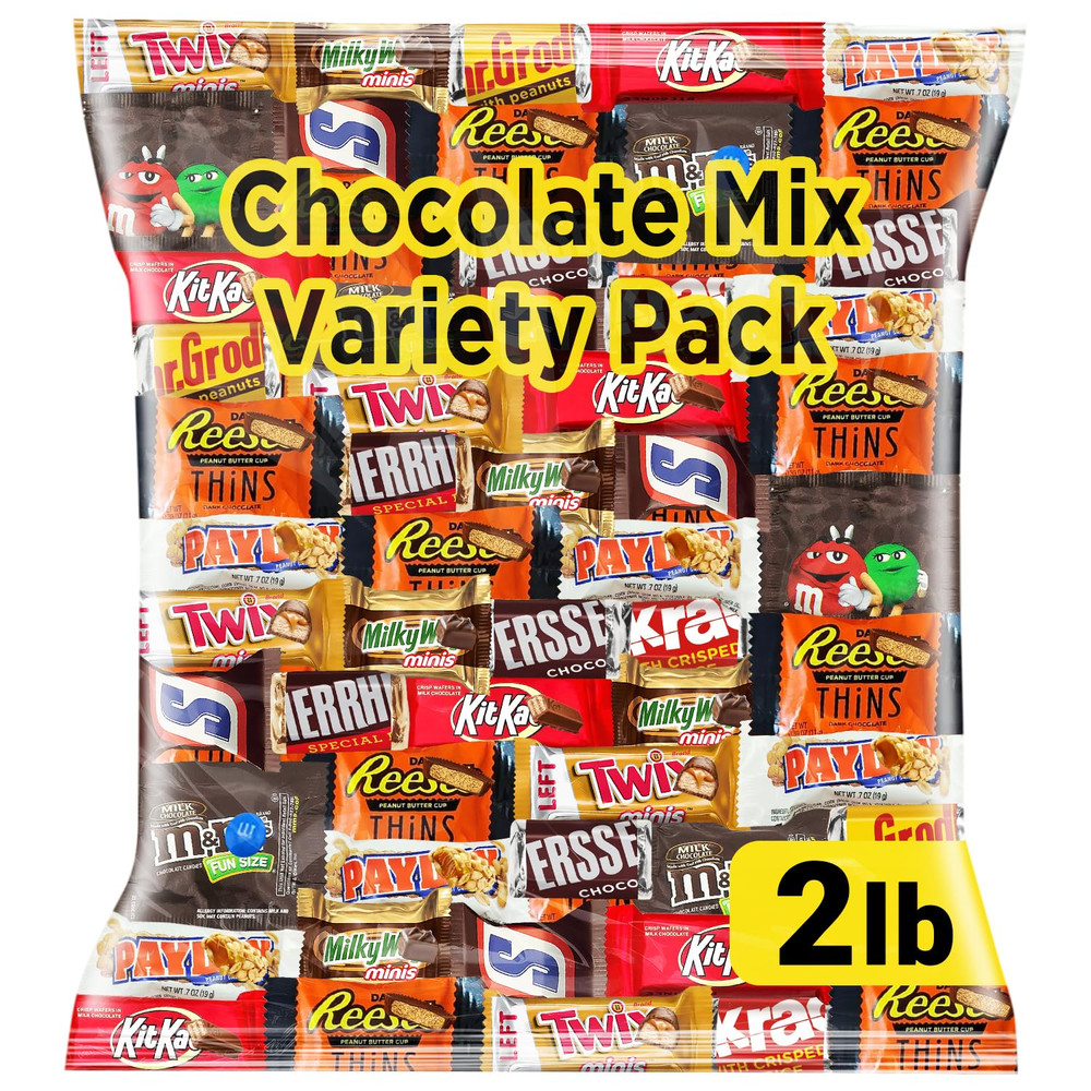 Chocolate Assorted Bulk Candy Variety Pack 2Lb - Mini Chocolate Bars Milk & Dark