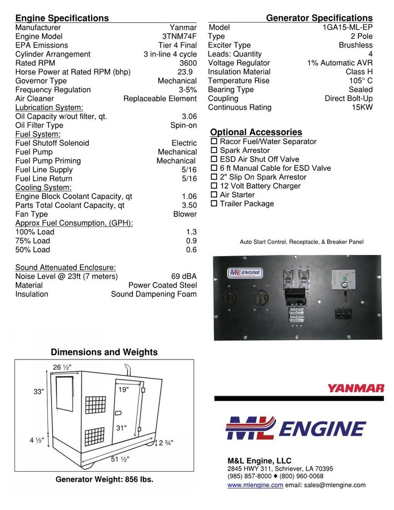15kW Diesel Generator EnergyPac Systems Yanmar