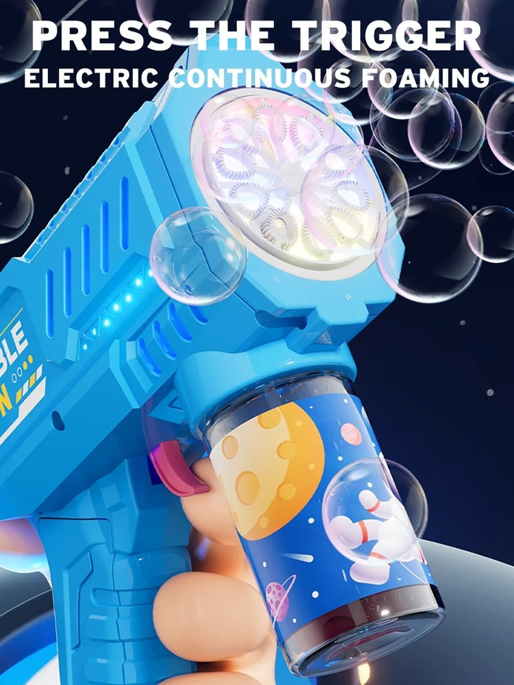 Fully Automatic Space Bubble Machine Gun Rocket 10 Hole Bubble Maker Toys BLUE