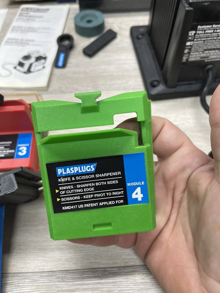 PLASPLUGS 4 in One Sharpener - Chisel Masonry Drill Knife Scissor