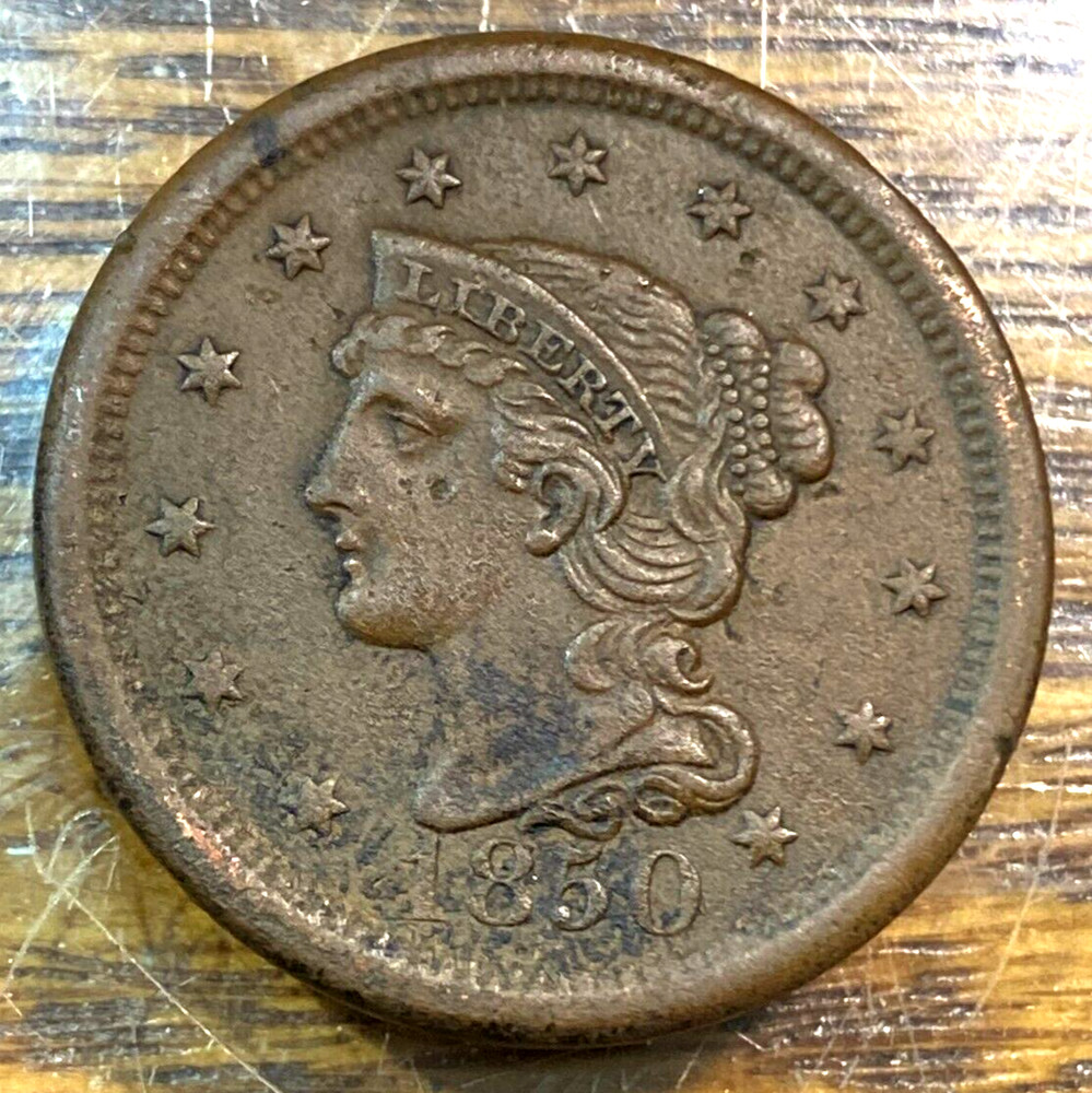 1850 Large Cent Nice Original AU Details Way Below Greysheet CHRC