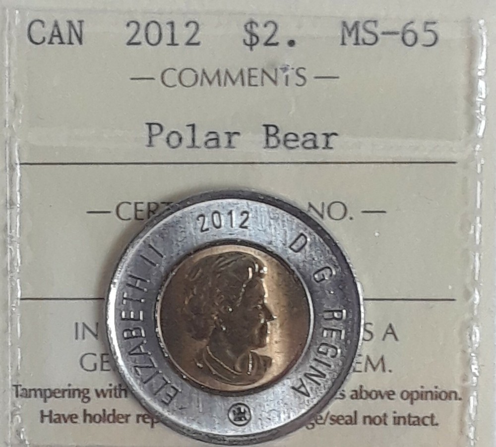 2012 Canada $2 Polar Bear Old Generation Toonie ICCS Certified MS-65