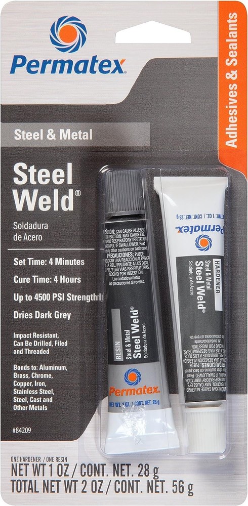 Permatex 84209 PermaPoxy 4 Minute Multi-Metal Epoxy, Two 1 oz. Tubes , Grey