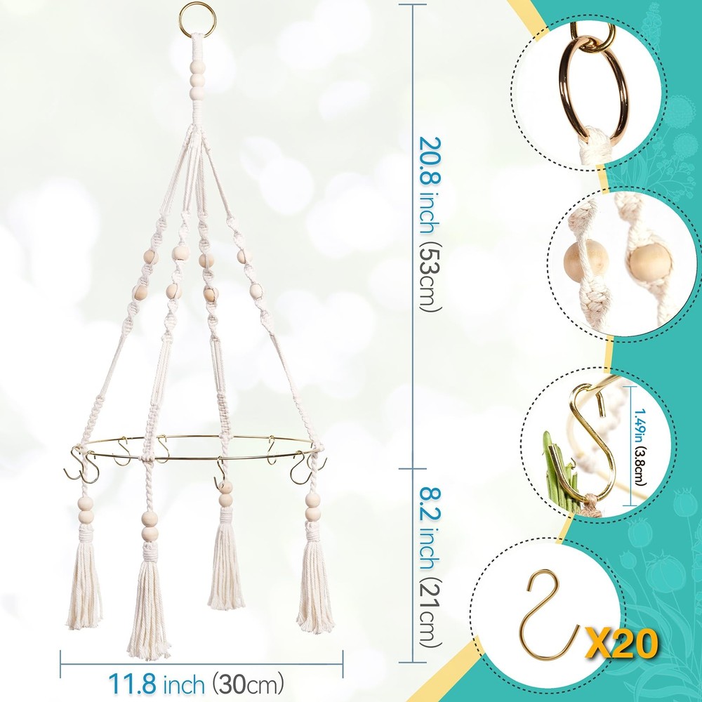Herb Drying Rack with Decorative Tassels, 2-Pack Includes 20 Golden Hooks, 25...