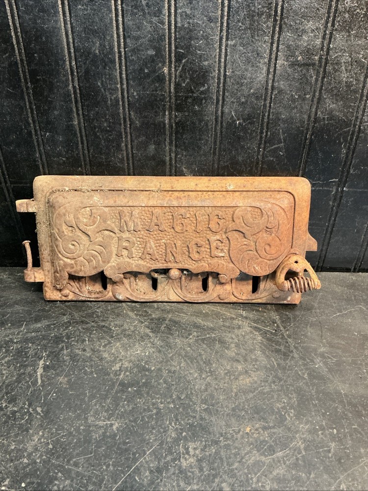 Antique Magic Range Cast Iron Fireplace Stove Grate Script 13”x6” Free Shipping