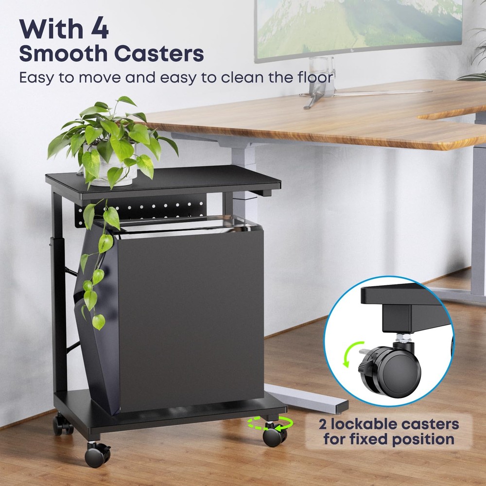 Height Adjustable Computer Tower Stand - 2-Tier ATX-Case PC Floor Stand with ...