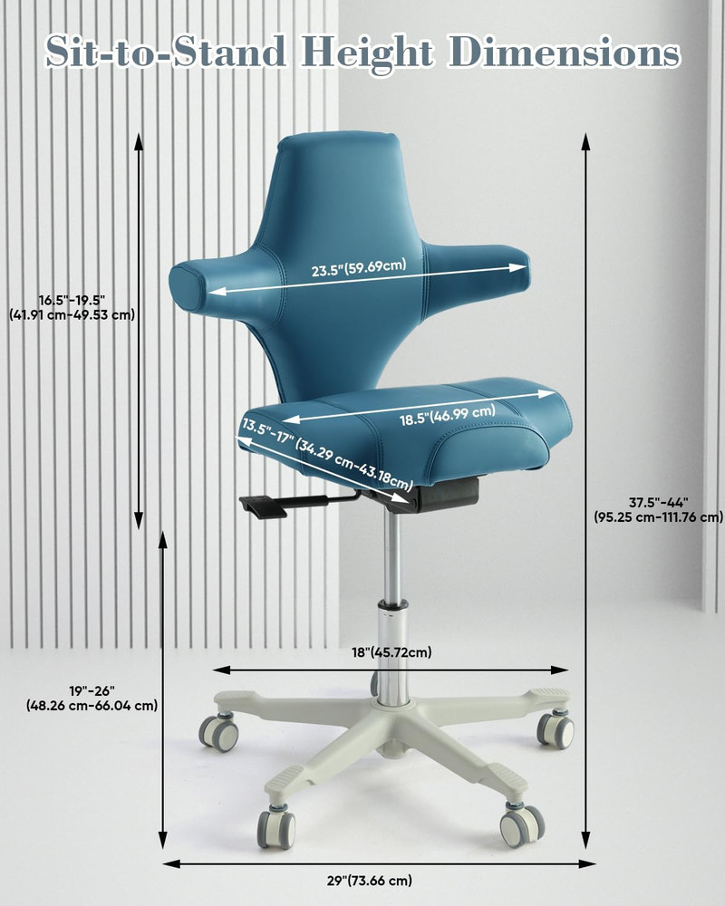 Ergonomic Dental Assistant Chair with Back Support, Blue Microfiber, Rolling Sto