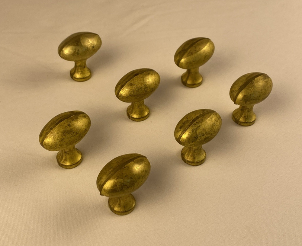 7 Vintage Solid Brass Football Oval Shaped Door Drawer Pulls Knobs 1 1/4"