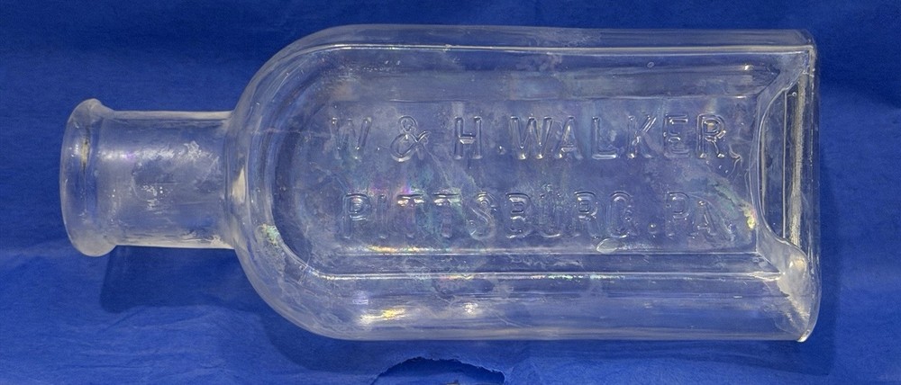 Vintage W & H Walker Clear Glass Rectangular Bottle Pittsburg PA