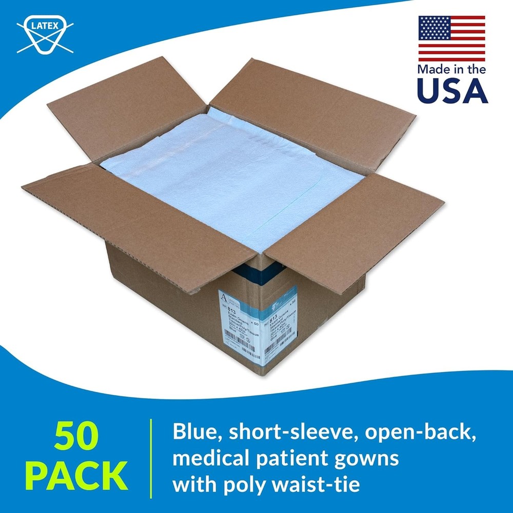 Avalon Standard Gowns, Blue (Pack of 50) ― Tissue/Poly/Tissue ―