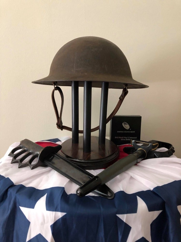 Combination Helmet/Bayonet Display Stand. Customized with Scabbards/Nameplates