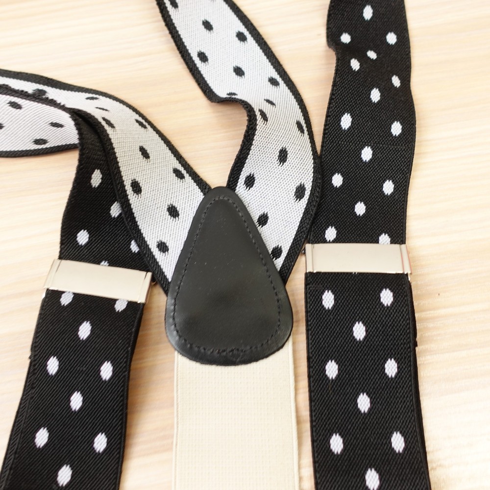 Suspender Men Black White Polka Dot Clip On Y Back Elastic Adjustable Rockabilly