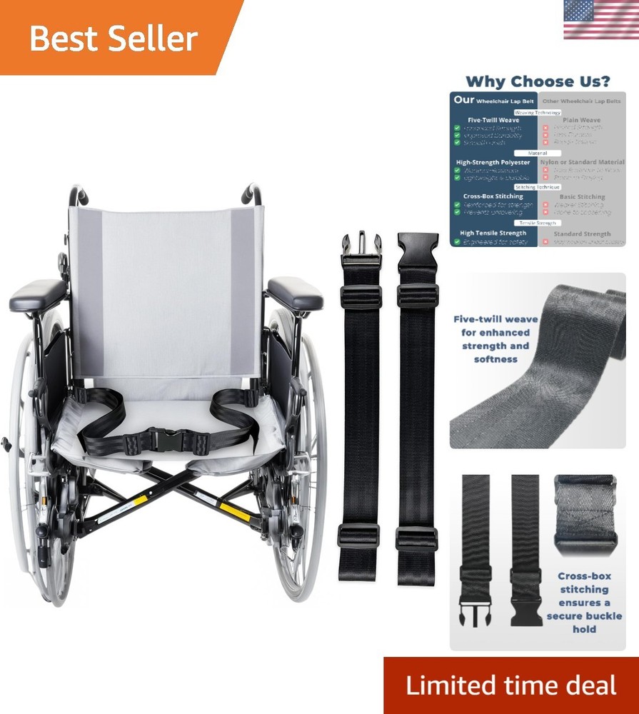 Easy Install Adjustable Wheelchair Lap Belt for Enhanced User Security 12-60"
