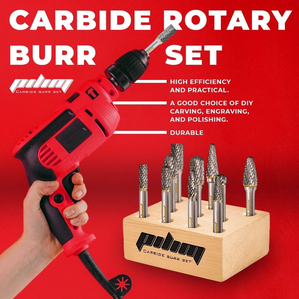 10PC Tungsten Carbide Burr Set - Double Cut Rotary Bits