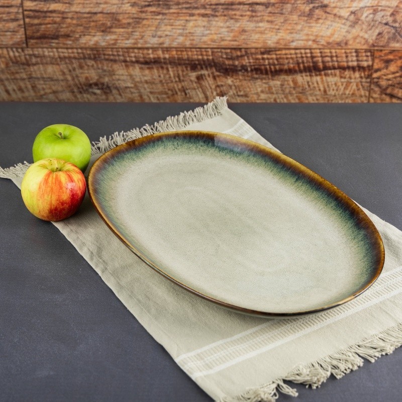 Rustic Ceramic Oval Serve Platter Dishwasher Safe Perfect Entertaining New