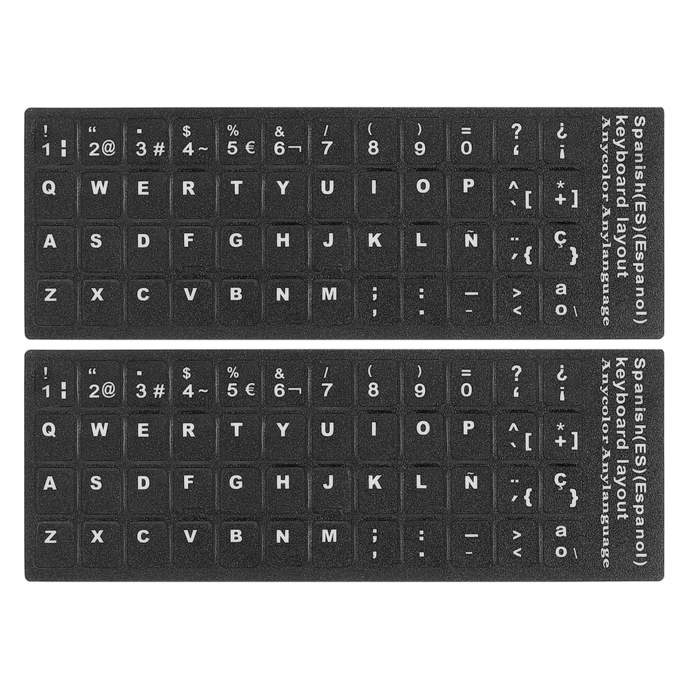 Spanish Keyboard Stickers Black Background W White Lettering 2Pcs