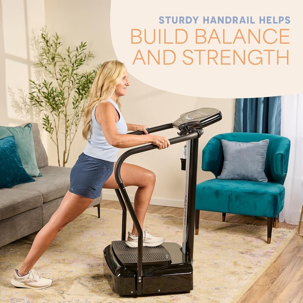 Rhythm Vibration Plate Exercise Machine with Handles for Balance Support – Vi...