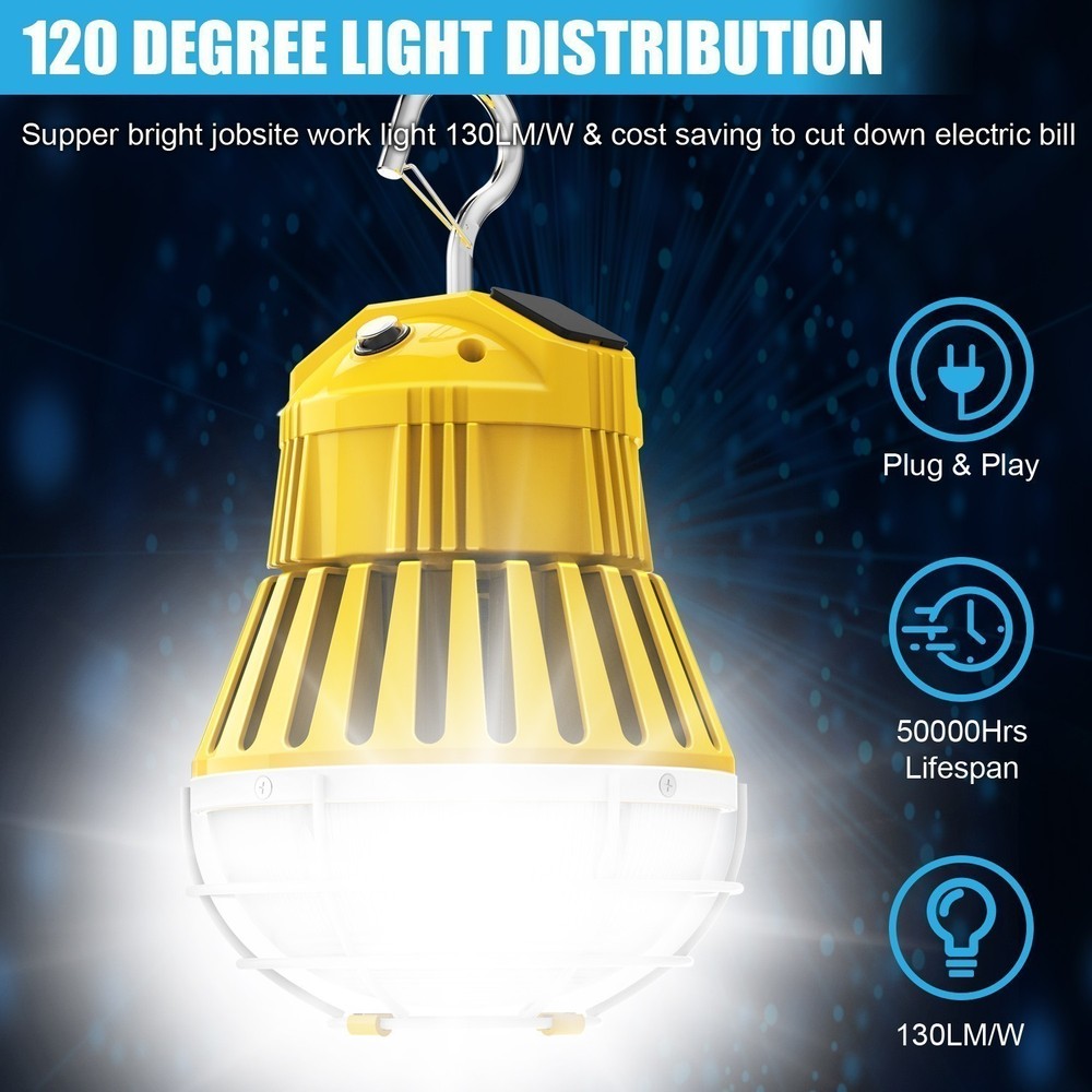 NEW Linkable LED Temporary Work Light 100W Constructions Jobsite Work Lamp Plug