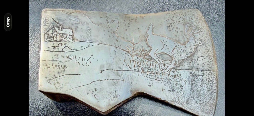 Vintage Jersey Pattern Single Bit Axe With A Deer Scenery Etched On Both Sides