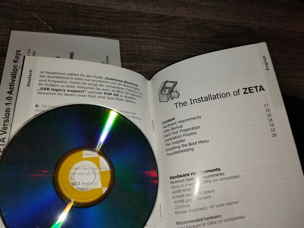 ZETA Version 1.0 Operating System Software PC CD-ROM Installation 2005 yellowTAB