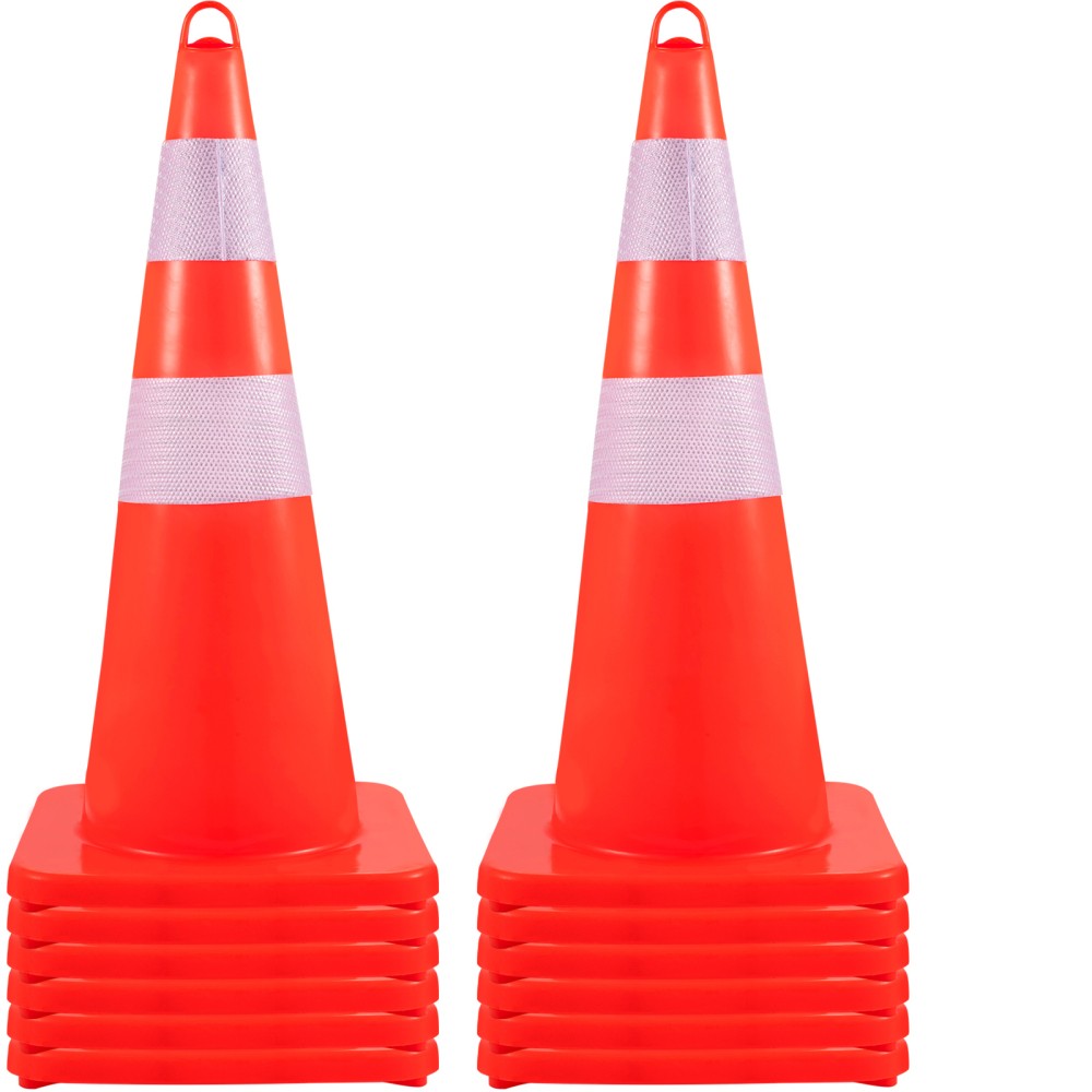 12PK 28" Orange Traffic Cones w/ Reflective Collars & Weighted Base