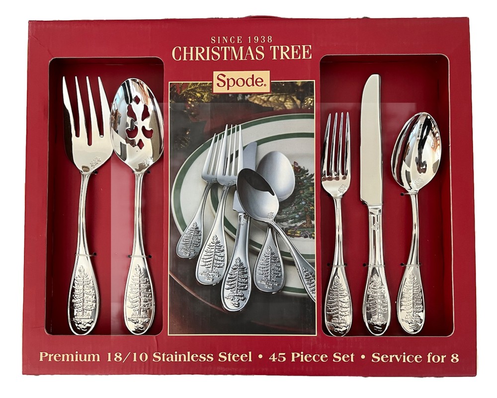 NIB Spode BIG Christmas Tree 18/10 Stainless 45 Pc Flatware Set (Service for 8)