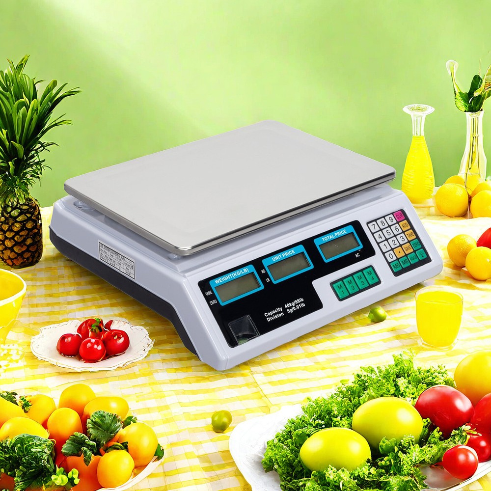 Digital Tabletop Scale - 40kg/88lbs Capacity, Commercial Postal, Switch & White