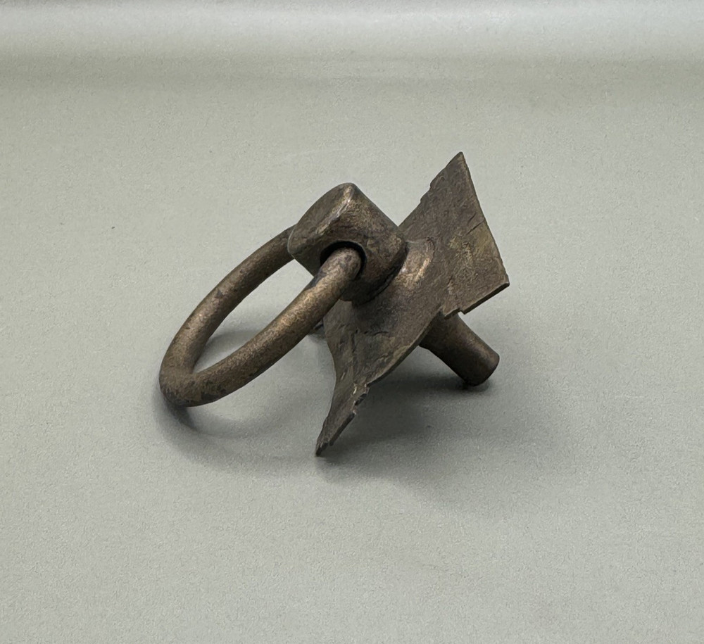 1 VTG Metal Drawer Ring Pull Drop Bail w/ Castle Backplate Salvage Hardware