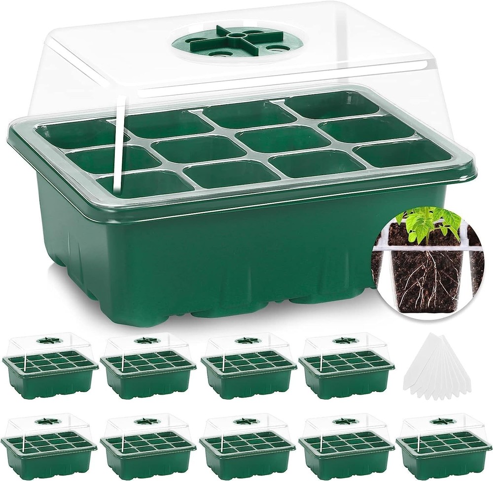 Ultimate 10-Pack Seed Starter Trays Set with Reusable Humidity Dome & Drainage
