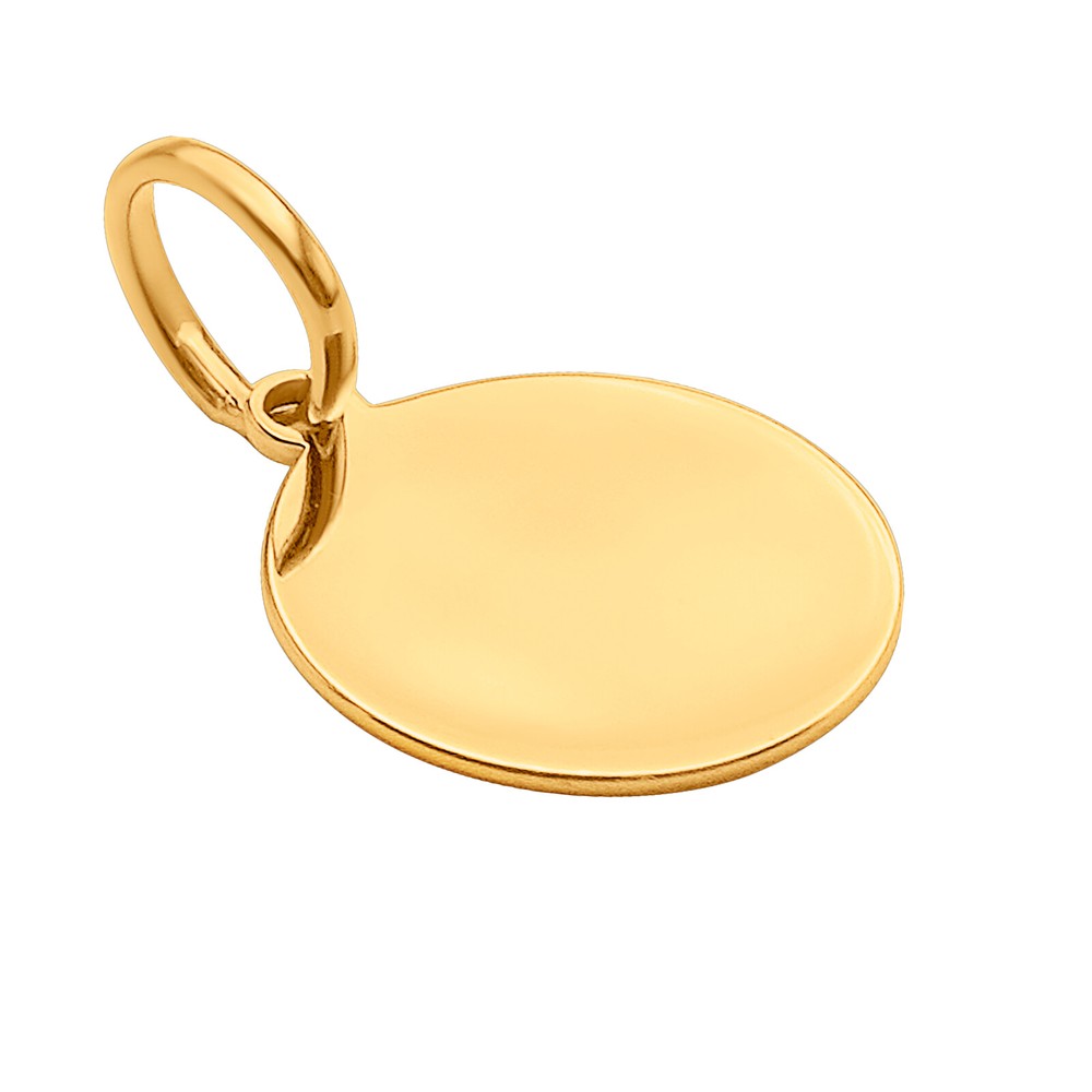 14k Solid Yellow Gold Round Disc Plain Small Delicate Engravable Charm Pendant