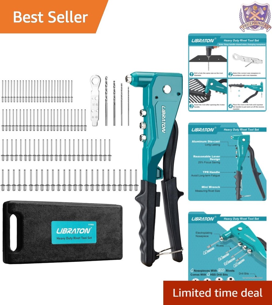 Efficient and Sturdy Rivet Gun with Soft Grip and Storage Case - 110 Piece Set