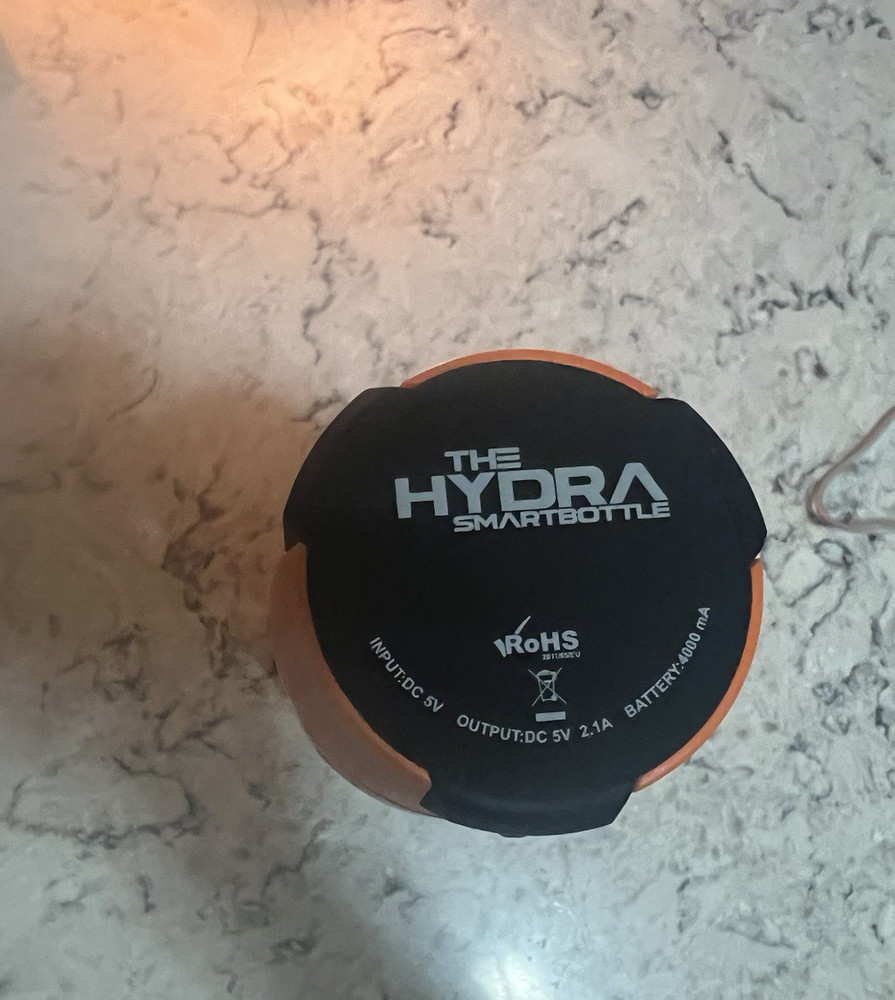 New HYDRA Smartbottle Orangle 20oz Beverage Bottle NIOB Bluetooth Lights Tested